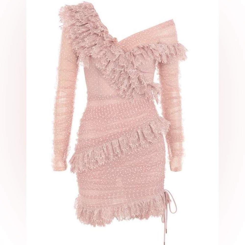 House of cb blush lace frill dress